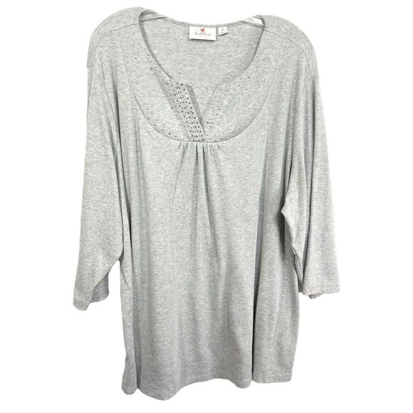 Quacker Factory Plus‎ Size 3X Top Rhinestone V Neck Gray Knit Pullover 852 - Picture 1 of 10